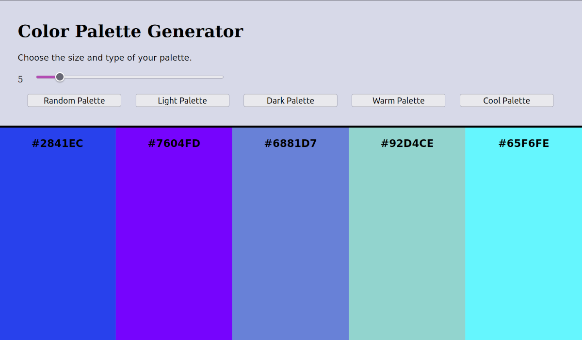 screenshot of palette generator